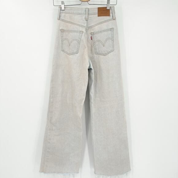 Levis Womens Dyed Raw Hem High Rise Ribcage Wide Leg Jeans Size 24 Light Wash - Picture 10 of 10